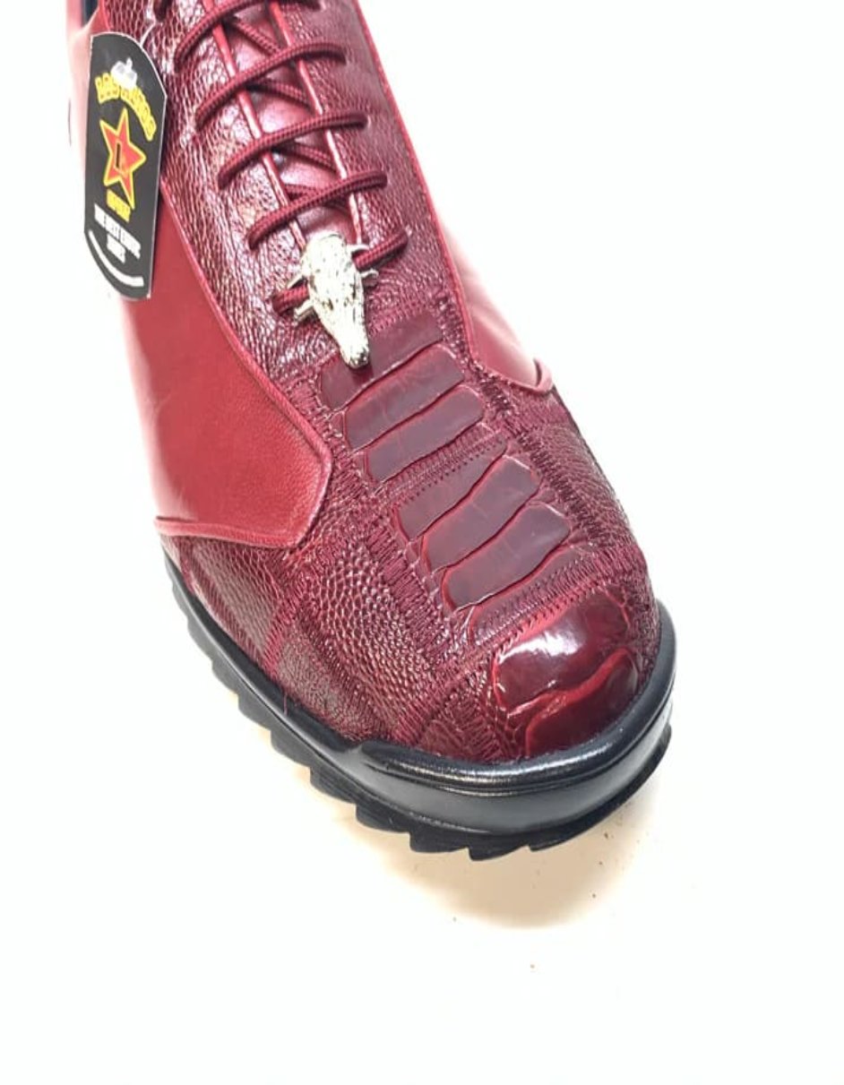 Los Altos Wine Red Ostrich Leg Lace Up Sneakers - 7