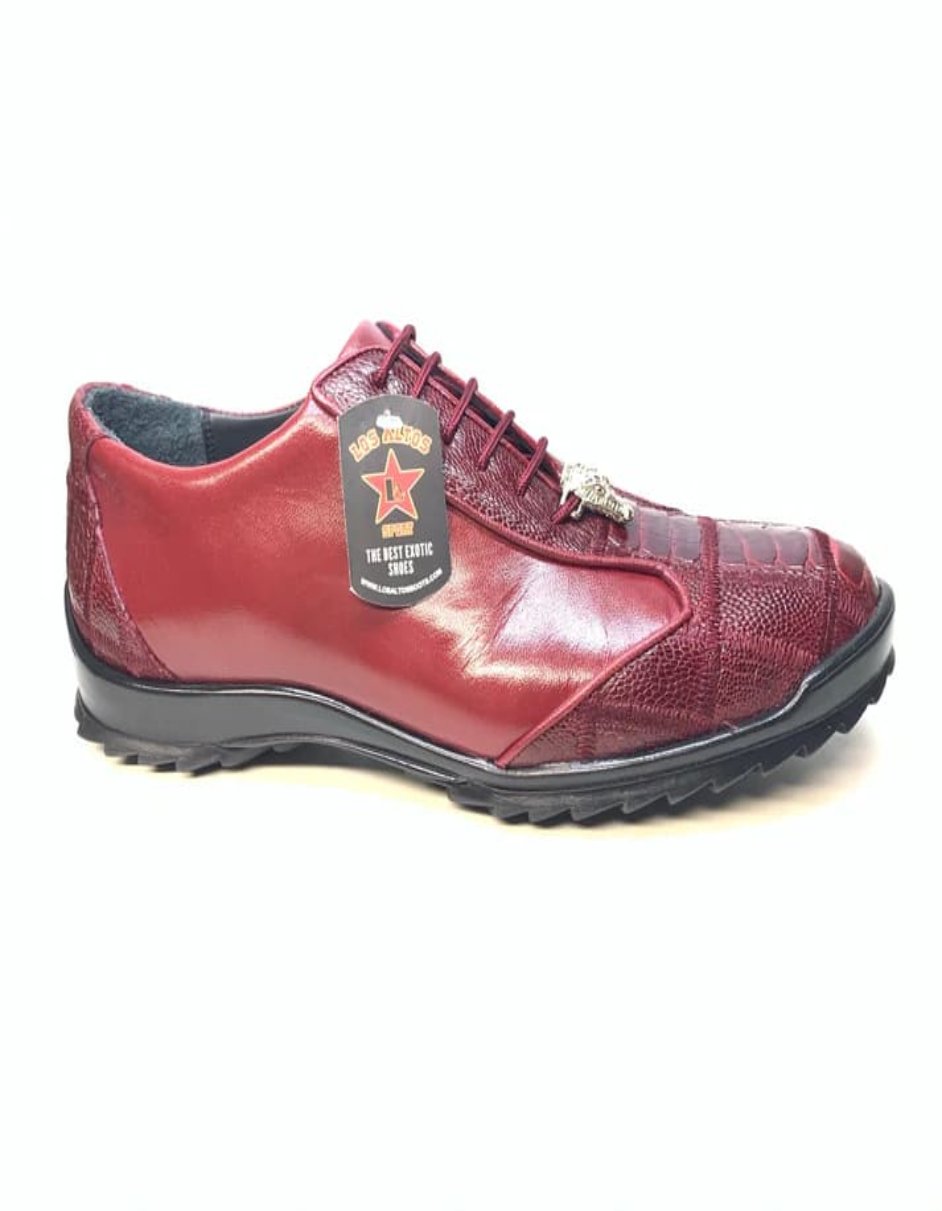 Los Altos Wine Red Ostrich Leg Lace Up Sneakers - 7