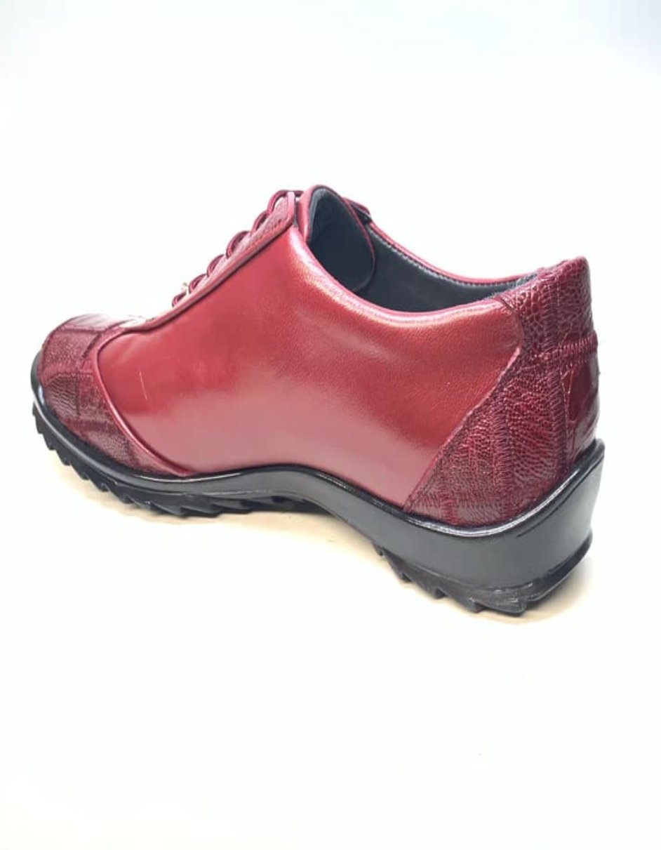 Los Altos Wine Red Ostrich Leg Lace Up Sneakers - 7