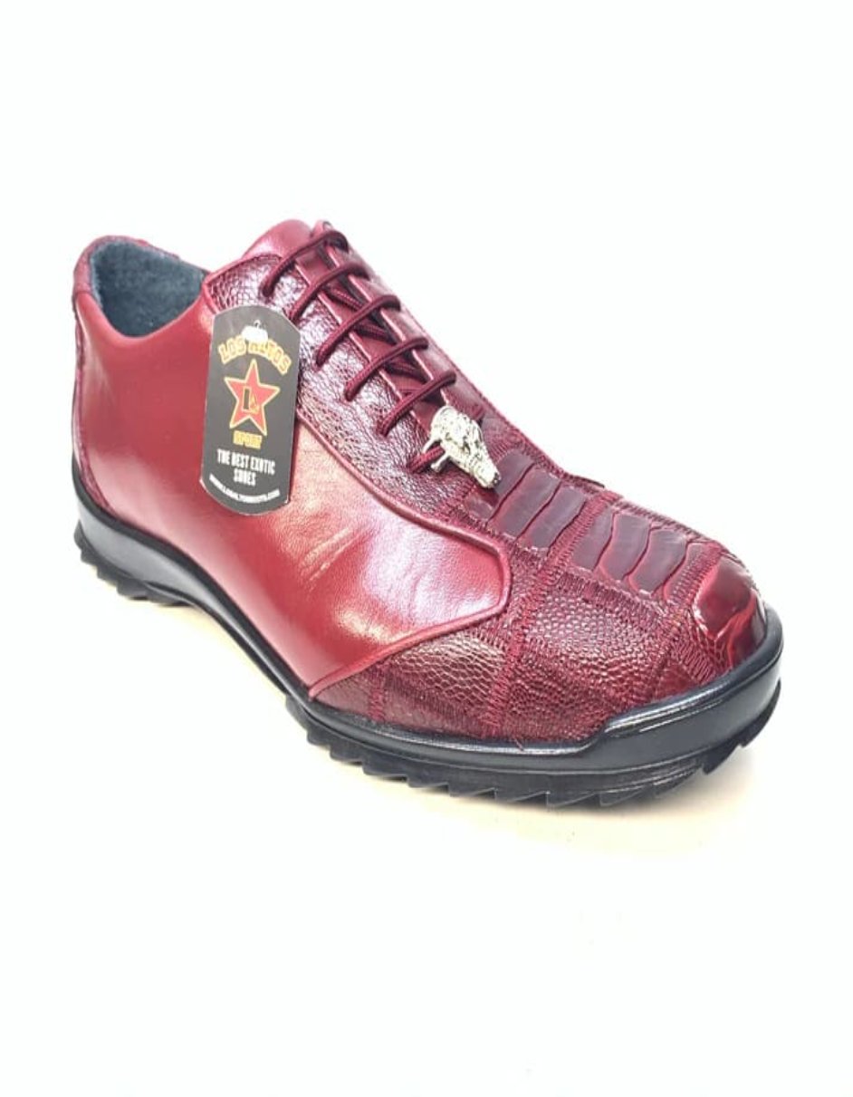 Los Altos Wine Red Ostrich Leg Lace Up Sneakers - 7