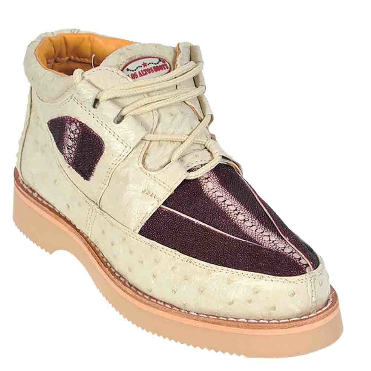 Los Altos Burgundy & Winter White Stingray with Ostrich Men's Casual Sneakers - 8