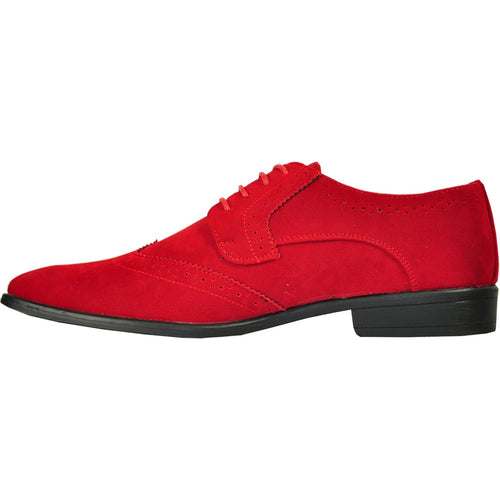 Bravo Mens Vegan Suede Wedding & Prom Wingtip Lace Up Dress Shoe in Red