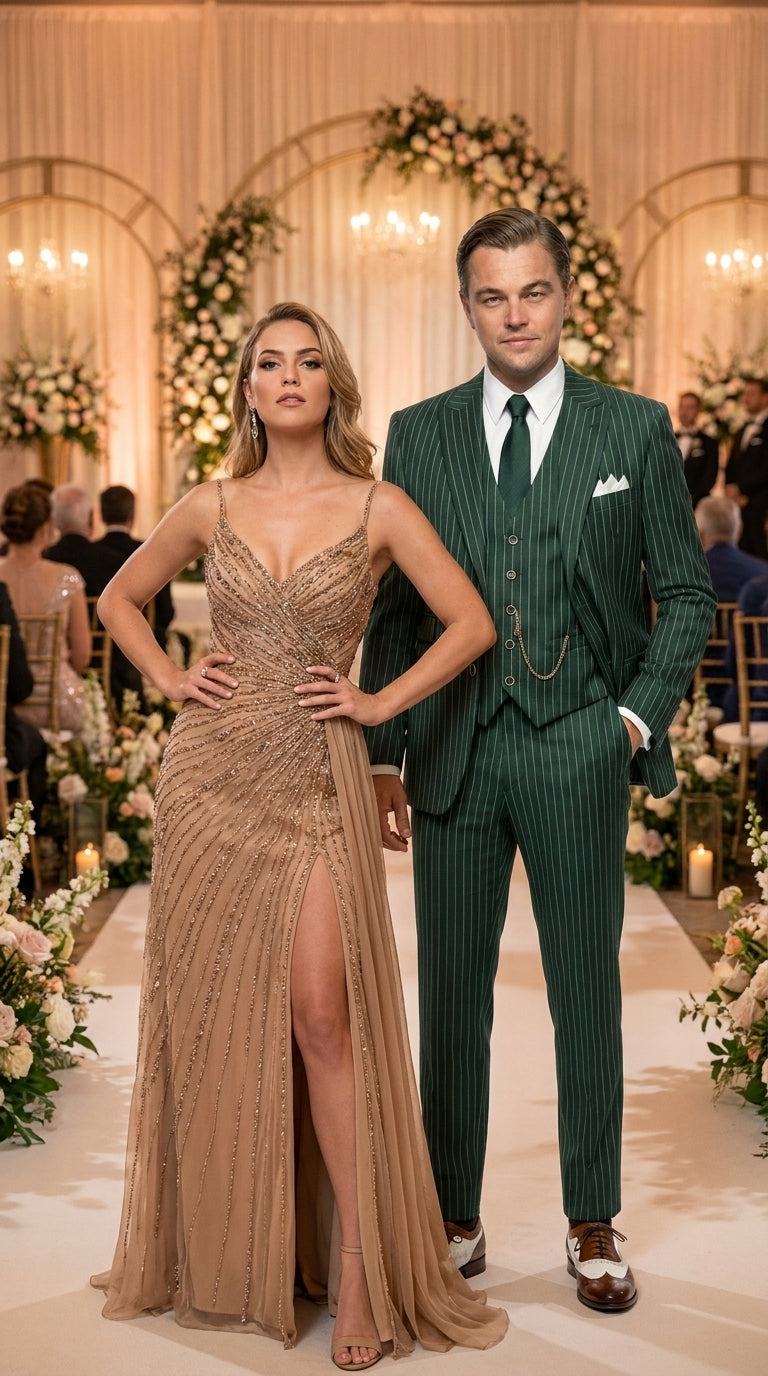 Men’s Hunter Green Pinstripe 1920s Gangster 3 Piece Suit, Great Gatsby Formal Outfit for Weddings, Prom, Parties, and Theme Events