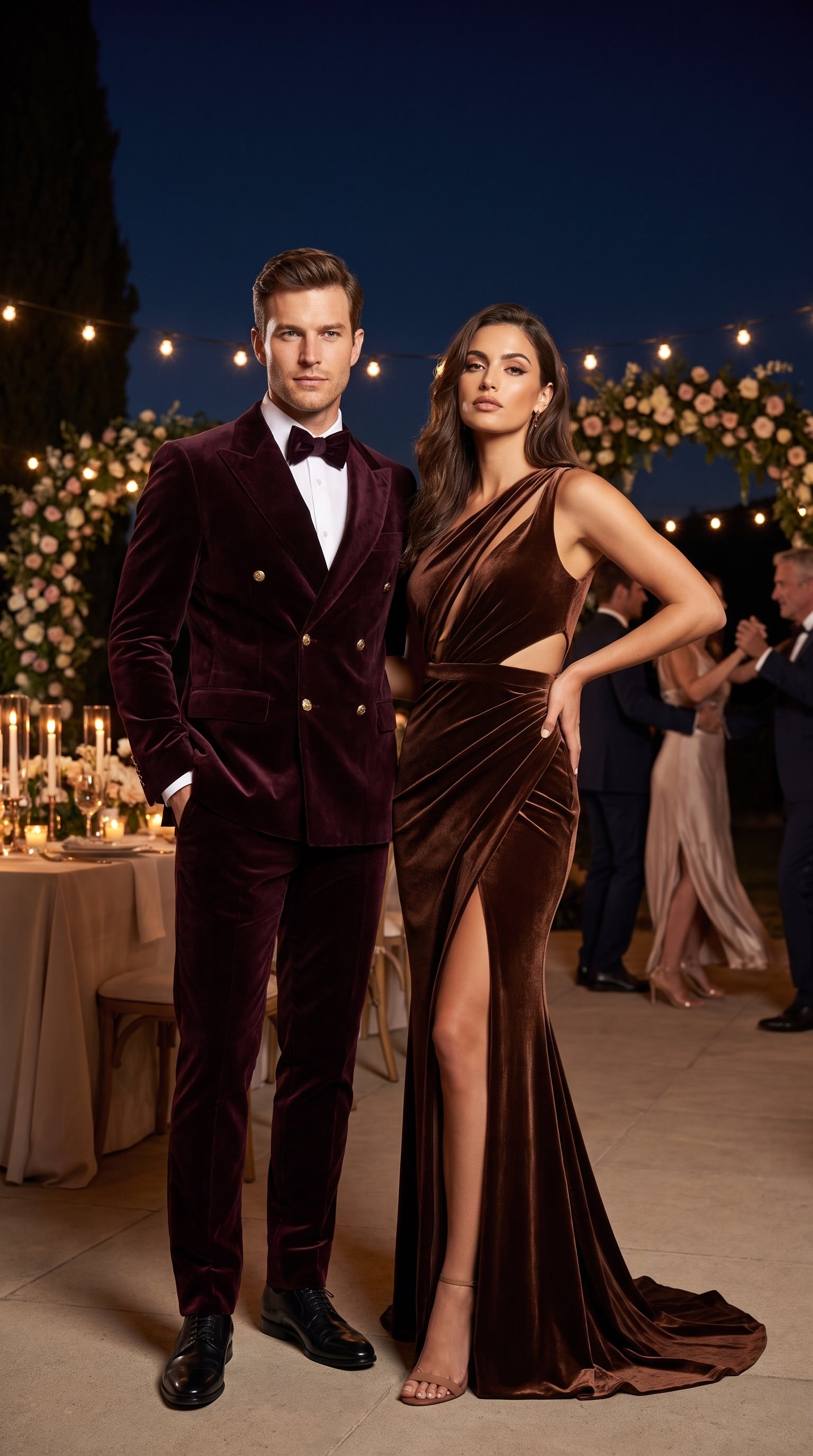 Men’s Rossi Man Zeus Dark Brown Velvet Double Breasted Tuxedo Suit, Formal Wedding Prom Dinner Suit Set - 34 Short or Extra Small