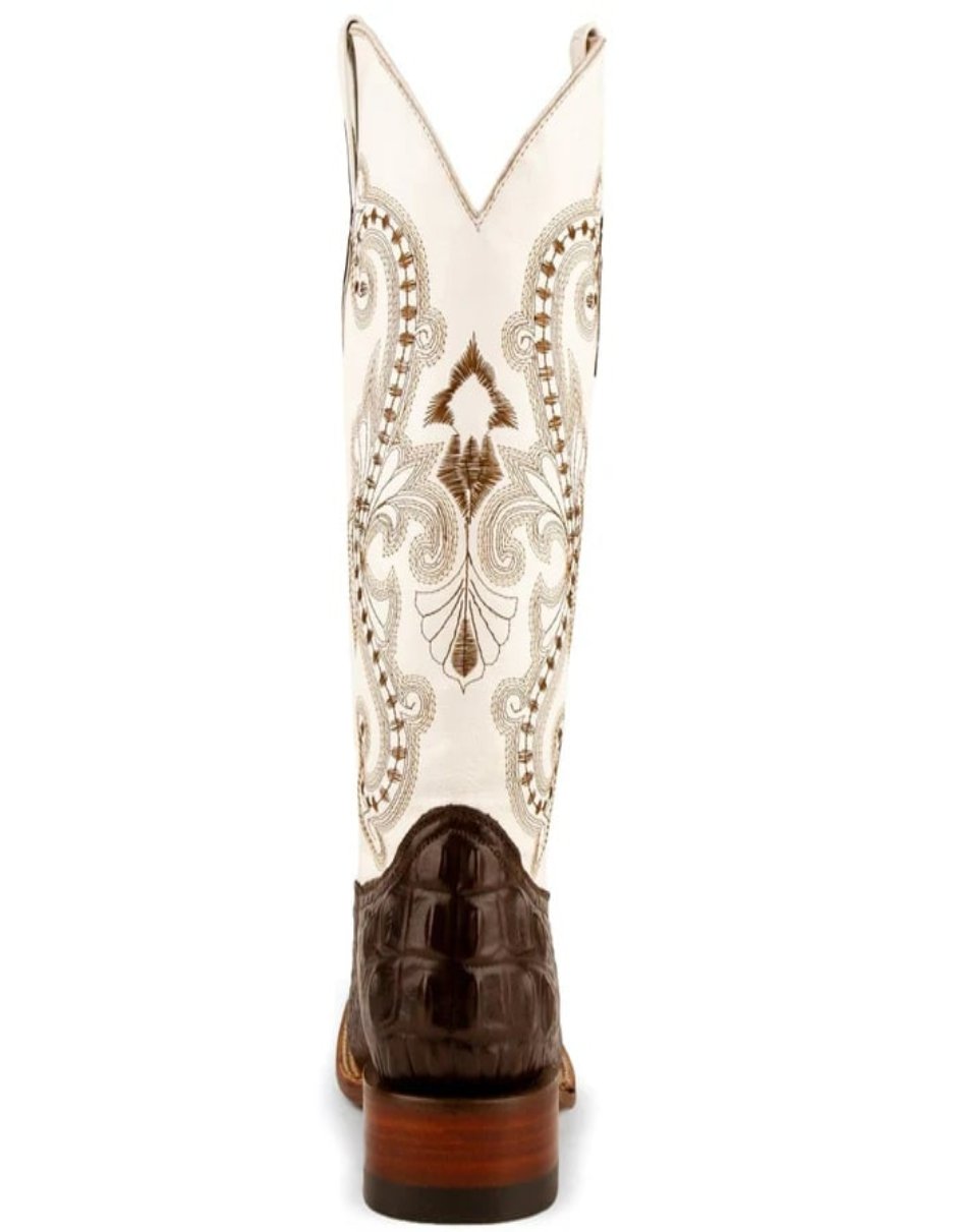 Ferrini Women's Rancher Square Toe Boots Crocodile Print - Chocolate and White - 7.5B