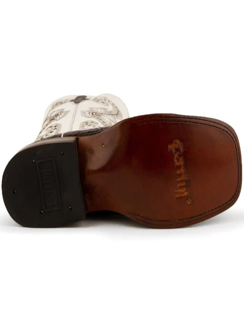 Ferrini Women's Rancher Square Toe Boots Crocodile Print - Chocolate and White - 7.5B