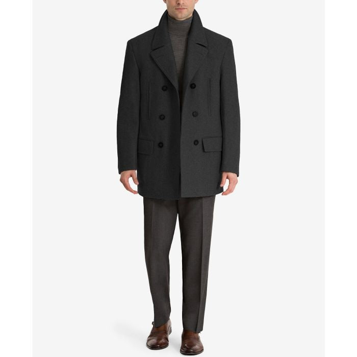 Wool-Blend Classic-Fit Peacoat, charcoal overcoat six button - Coat Size 38