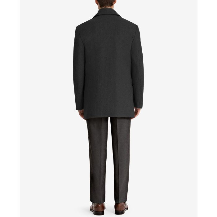 Wool-Blend Classic-Fit Peacoat, charcoal overcoat six button - Coat Size 38
