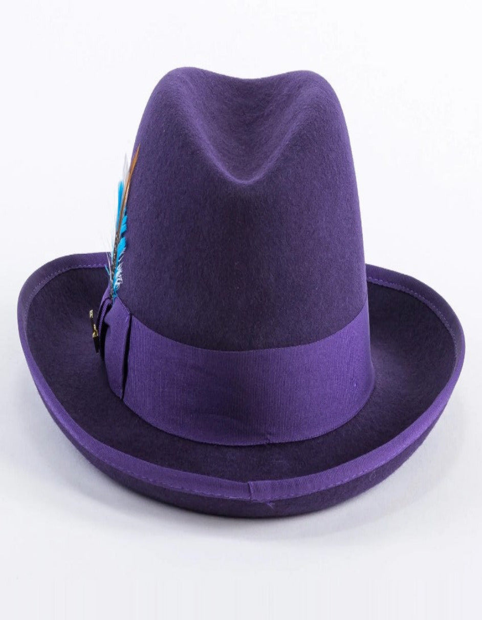 Purple Dress Hat 1920s Fedora Style - Mens Classic Gangster Godfather Wool Dress Hat in Purple - S