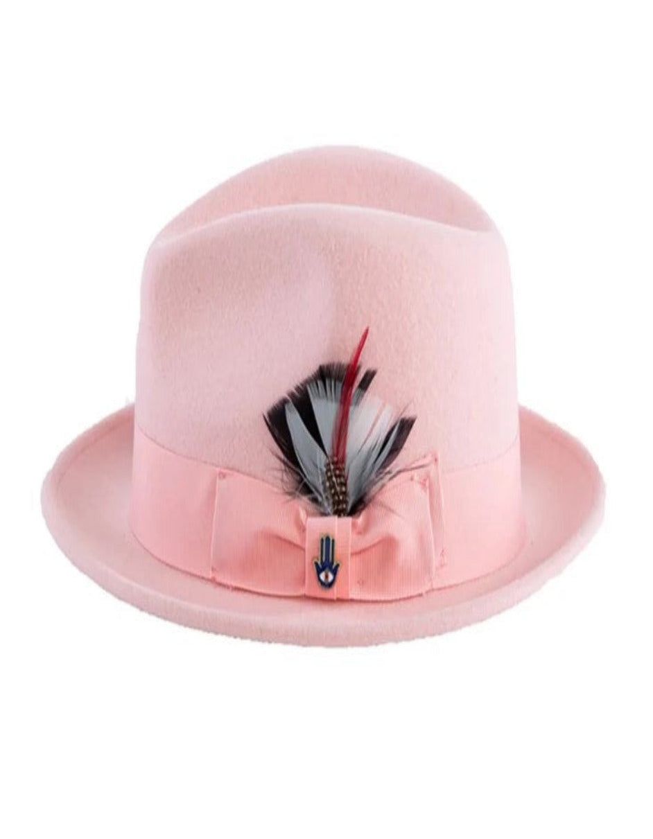 Pink Dress Hat 1920s Fedora Style - Mens Narrow Brim Crushable Wool Dress Hat Trilby Fedora in Pink - S