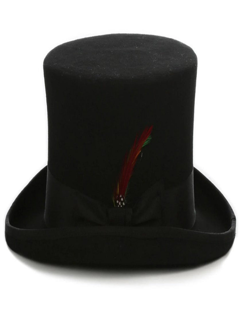 Black Dress Hat 1920s Fedora Style - Men's Tall 100% Wool Dress Top Hat in Black - S