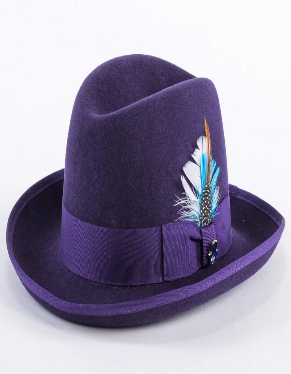 Purple Dress Hat 1920s Fedora Style - Mens Classic Gangster Godfather Wool Dress Hat in Purple - S