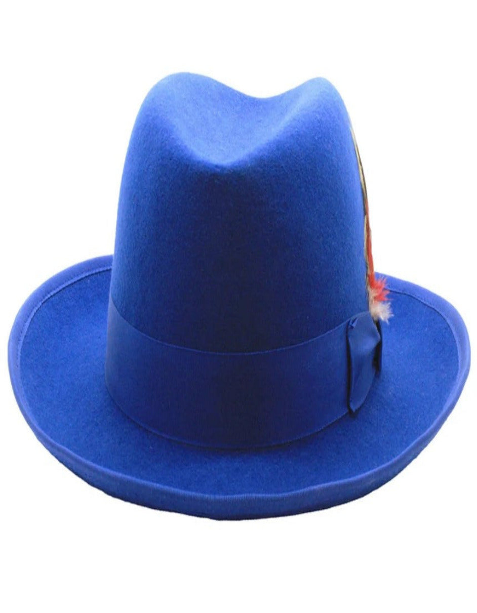 Royal Blue Dress Hat 1920s Fedora Style - Mens Classic Gangster Godfather Wool Dress Hat in Royal Blue - S