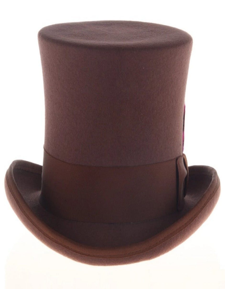 Brown Dress Hat 1920s Fedora Style - Men's Tall 100% Wool Dress Top Hat in Brown - S