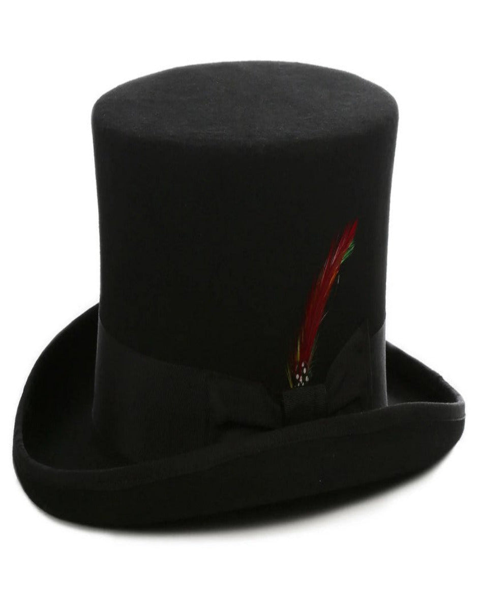 Black Dress Hat 1920s Fedora Style - Men's Tall 100% Wool Dress Top Hat in Black - S