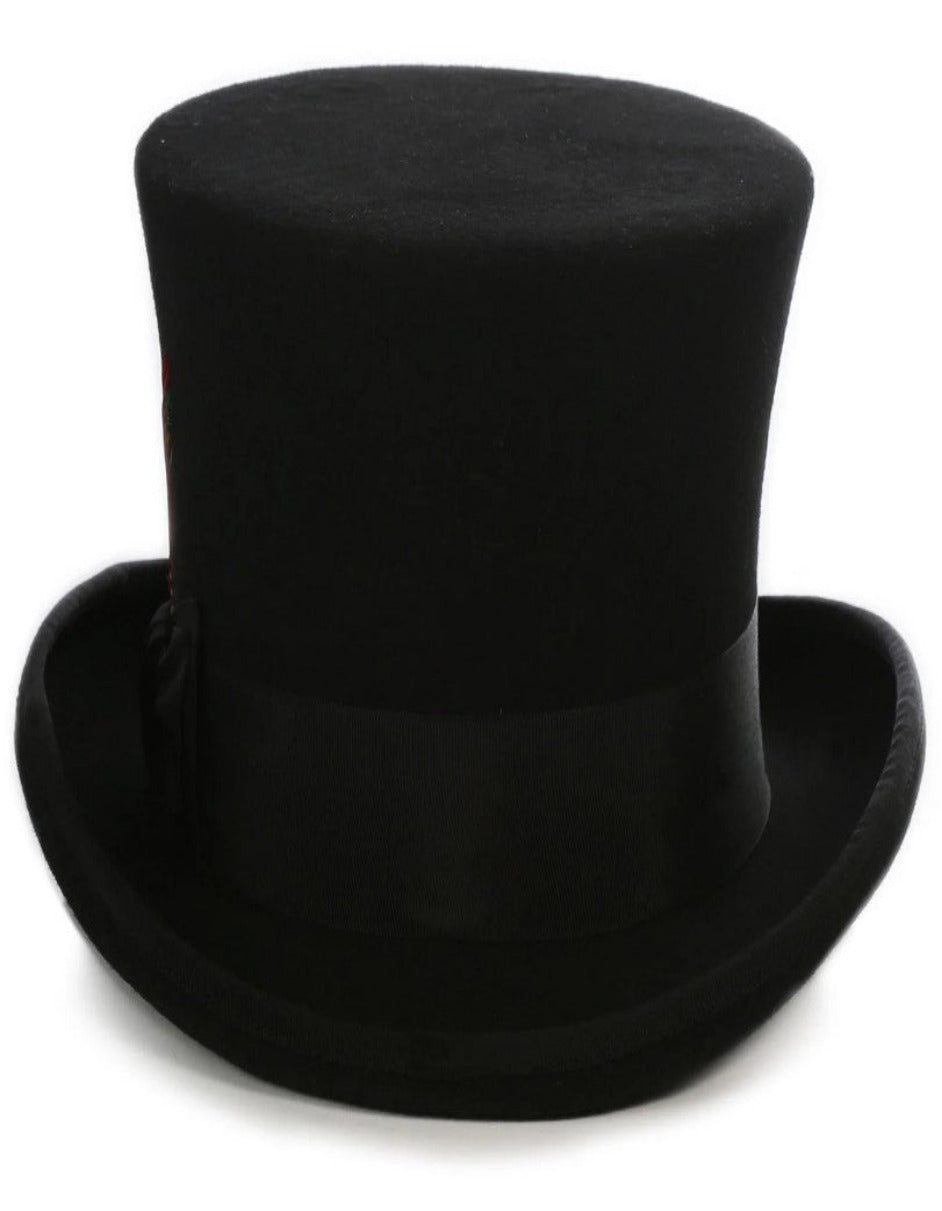 Black Dress Hat 1920s Fedora Style - Men's Tall 100% Wool Dress Top Hat in Black - S