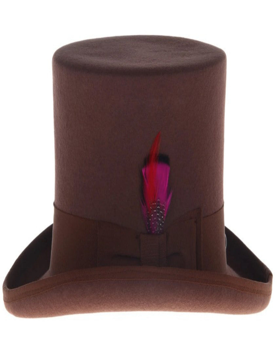 Brown Dress Hat 1920s Fedora Style - Men's Tall 100% Wool Dress Top Hat in Brown - S