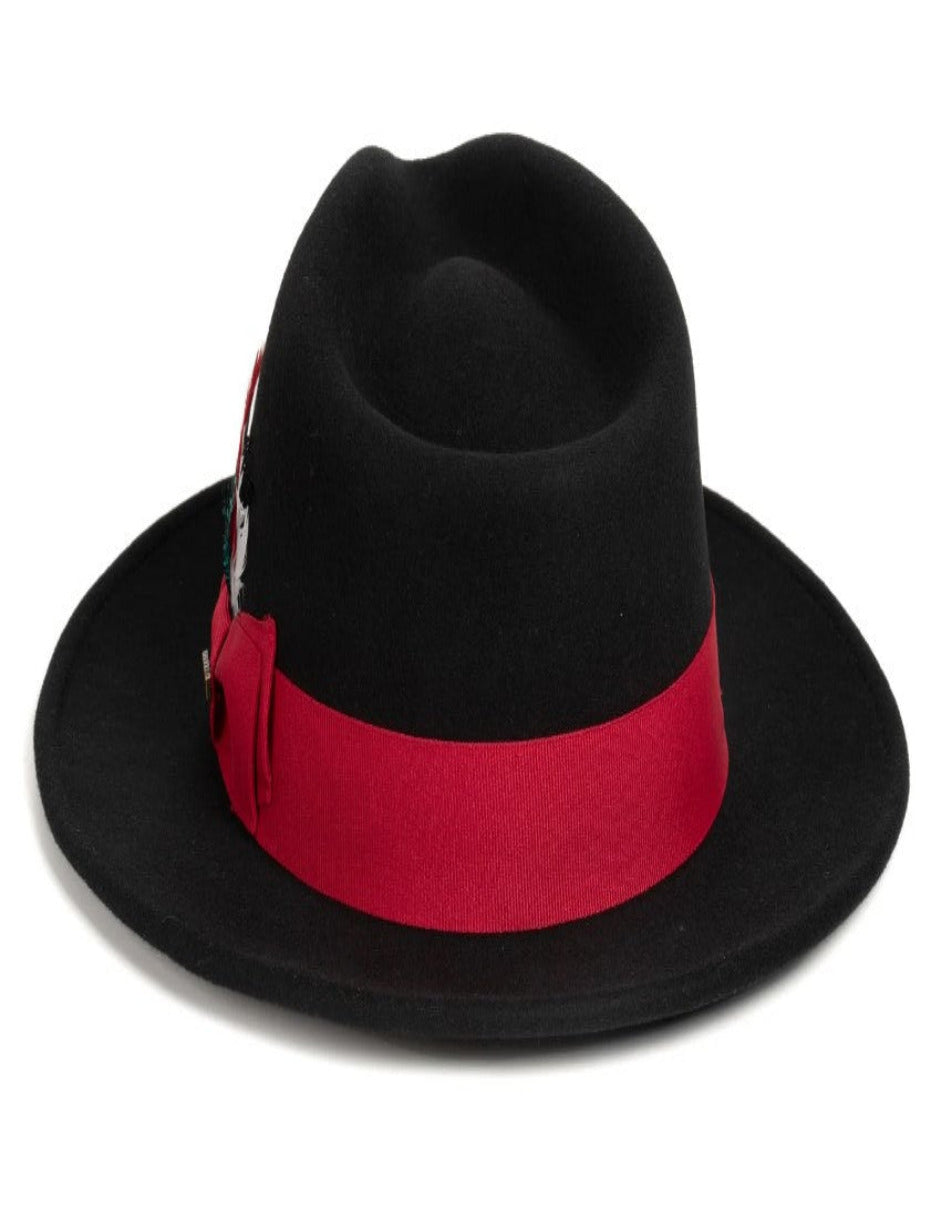 Black and Red Dress Hat 1920s Fedora Style - Mens Classic Wool Fedora Dress Hat in Black and Red - S