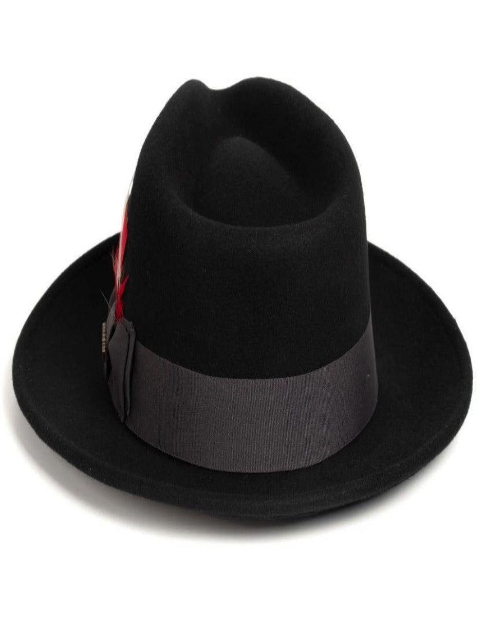 Black Dress Hat 1920s Fedora Style - Mens Classic Wool Fedora Dress Hat in Black - S