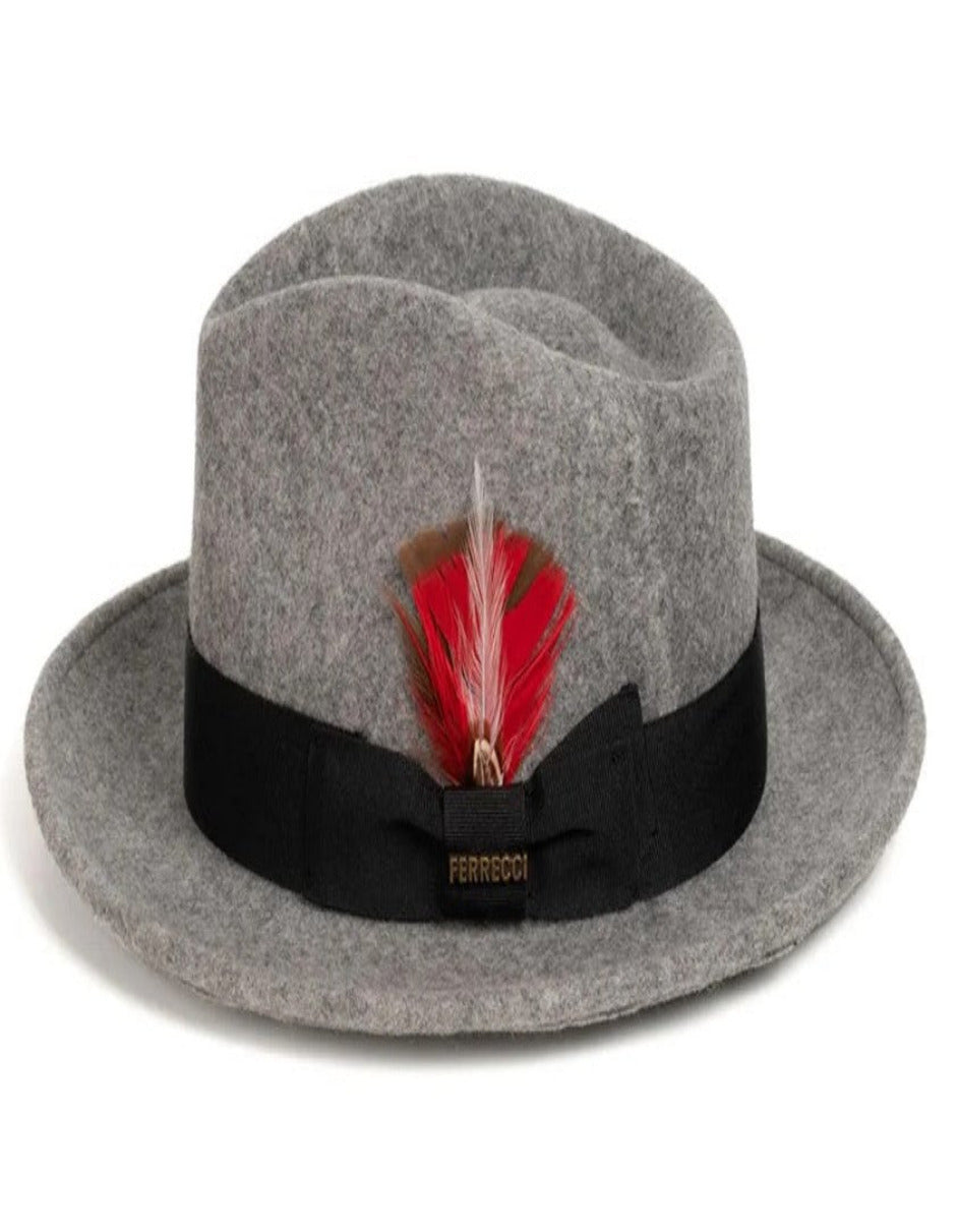 Grey Dress Hat 1920s Fedora Style - Mens Classic Wool Fedora Dress Hat in Grey Melange - S