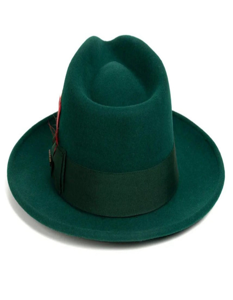 Hunter Green Dress Hat 1920s Fedora Style - Mens Classic Wool Fedora Dress Hat in Hunter Green - S