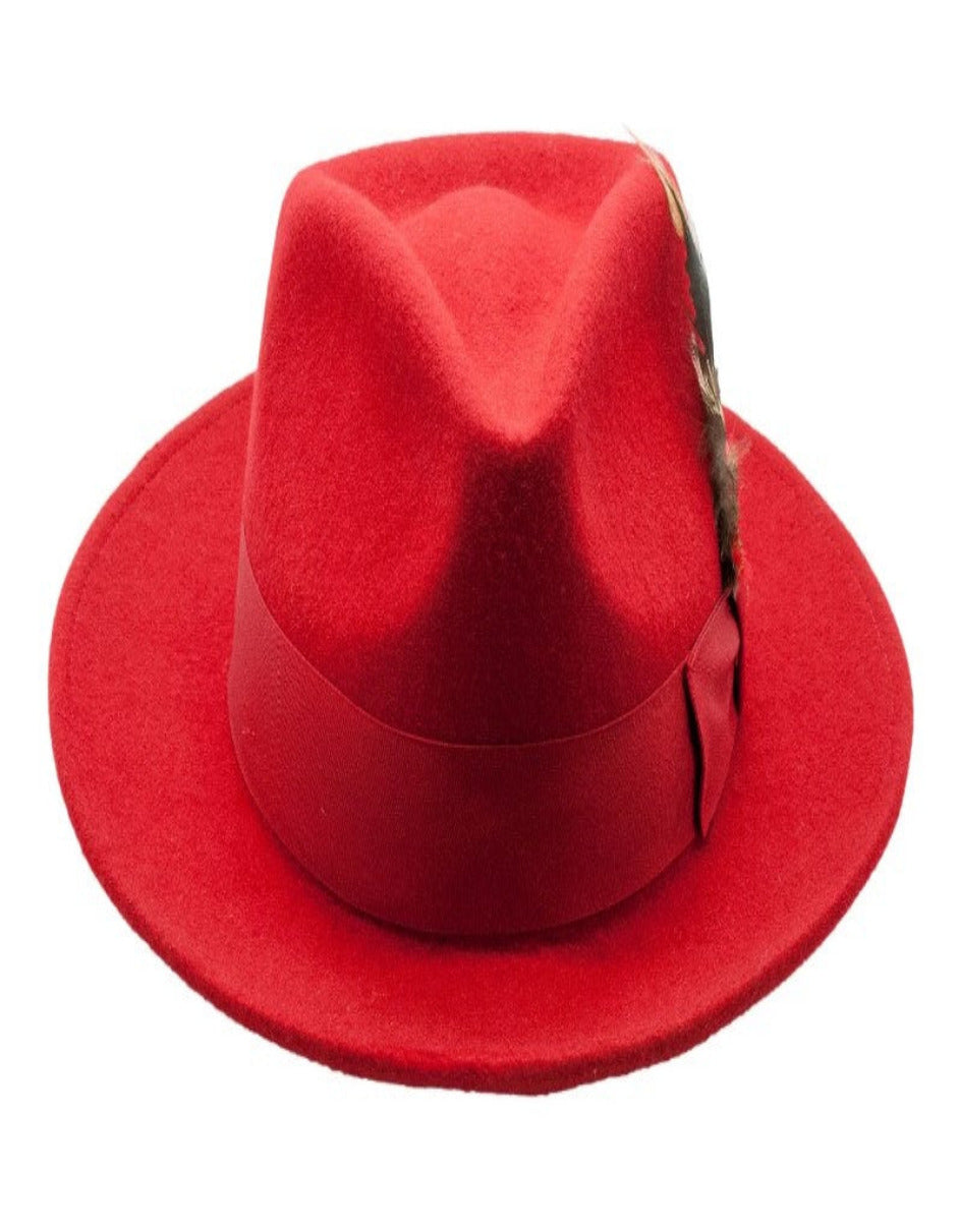 Red Dress Hat 1920s Fedora Style - Mens Classic Wool Fedora Dress Hat in Red - S