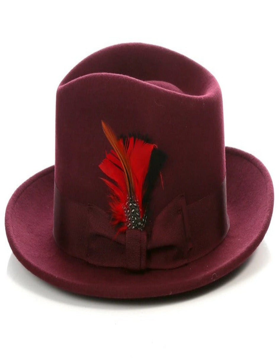 Burgundy Dress Hat 1920s Fedora Style - Mens Classic Wool Fedora Dress Hat in Burgundy - S