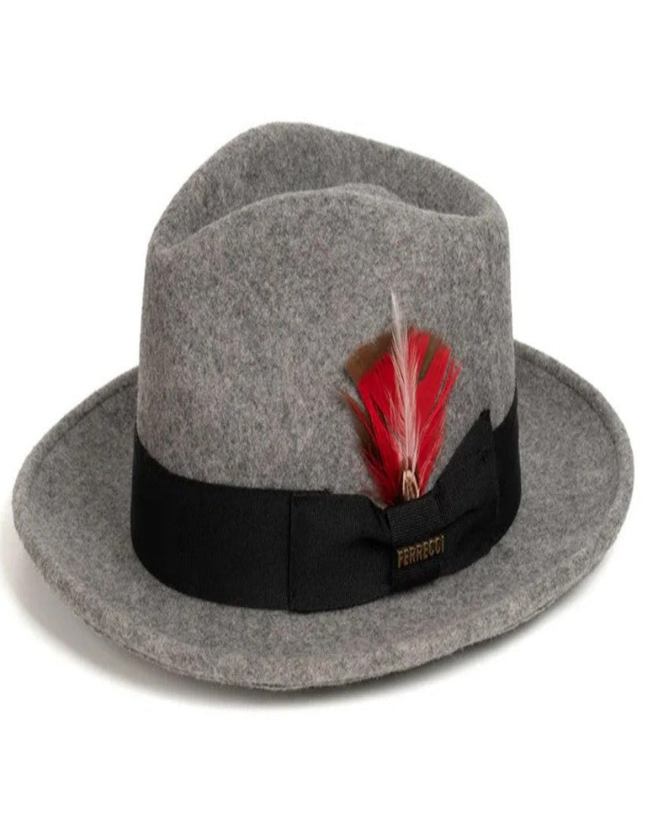 Grey Dress Hat 1920s Fedora Style - Mens Classic Wool Fedora Dress Hat in Grey Melange - S