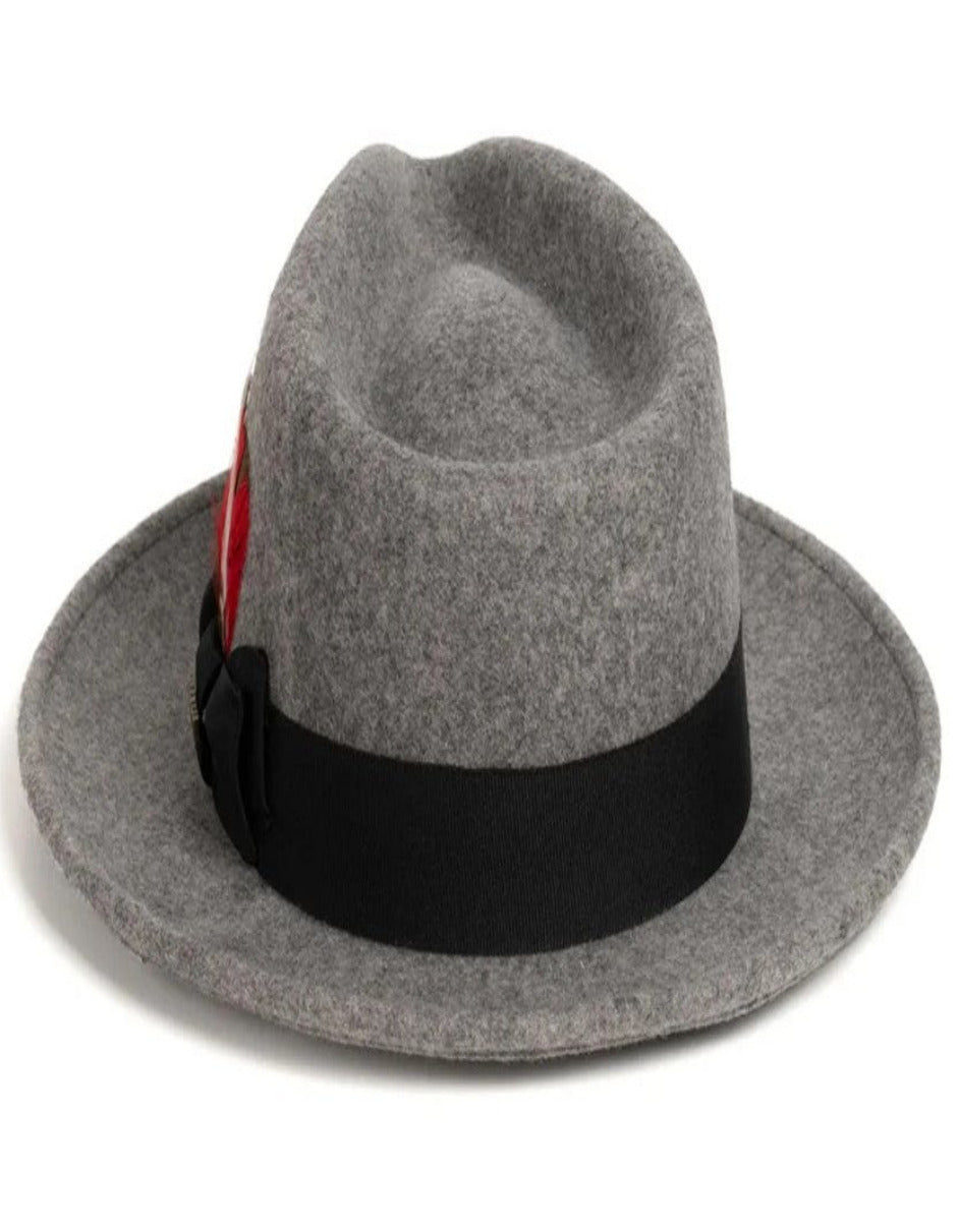 Grey Dress Hat 1920s Fedora Style - Mens Classic Wool Fedora Dress Hat in Grey Melange - S