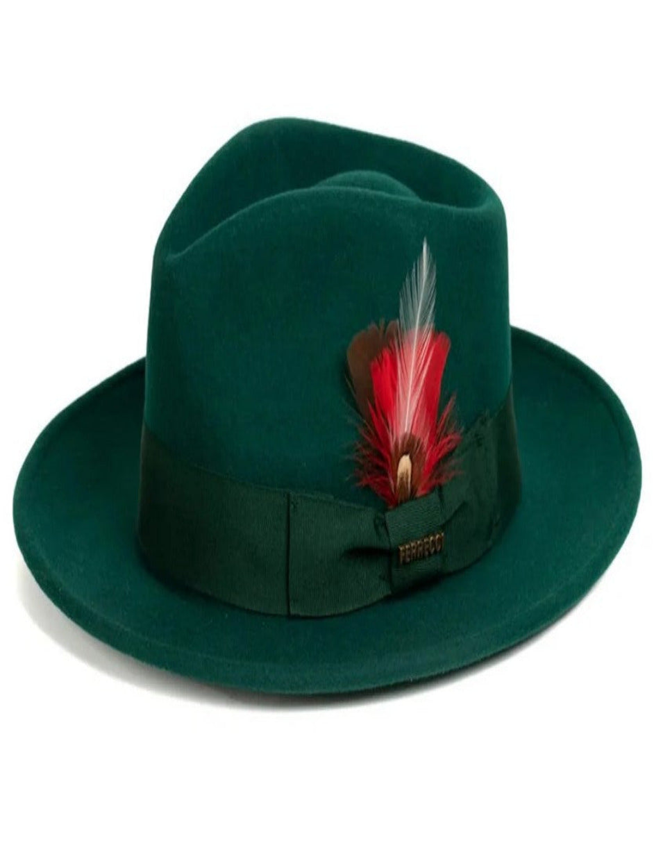 Hunter Green Dress Hat 1920s Fedora Style - Mens Classic Wool Fedora Dress Hat in Hunter Green - S