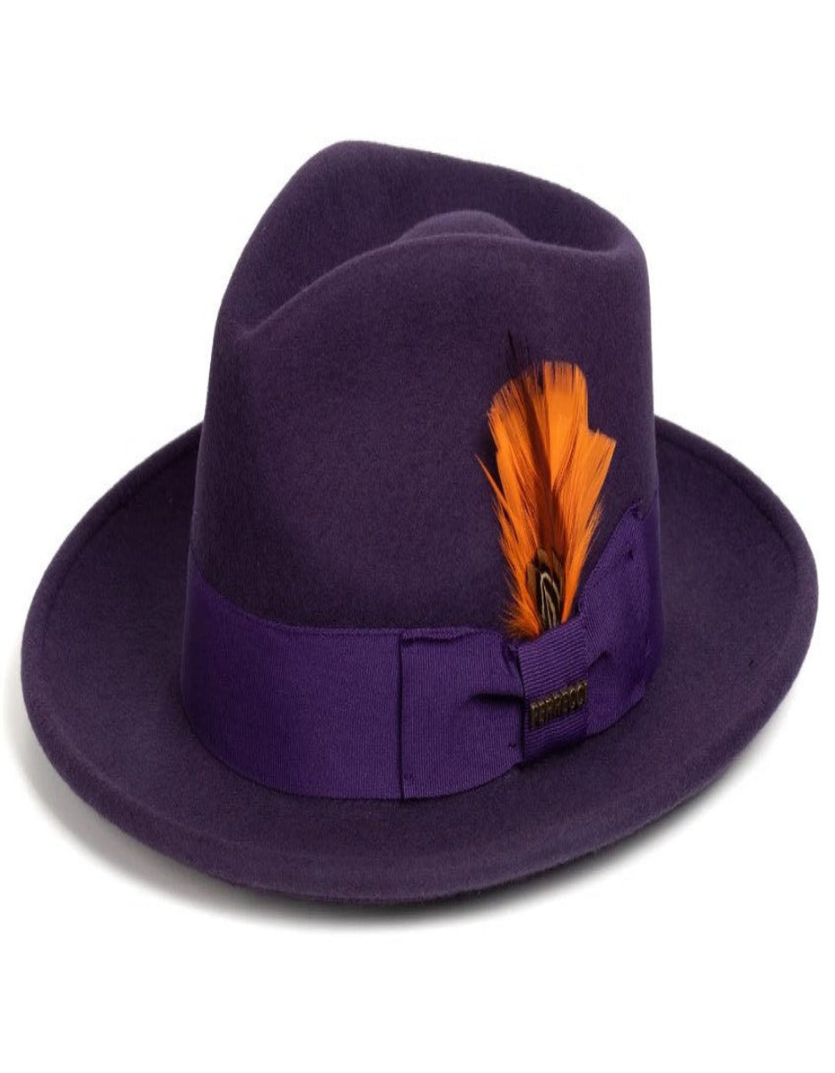 Purple Dress Hat 1920s Fedora Style - Mens Classic Wool Fedora Dress Hat in Purple - S