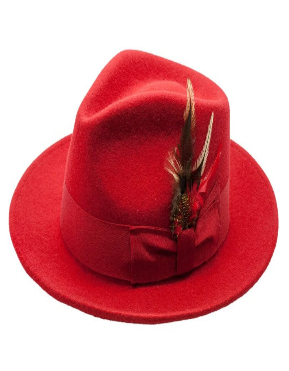 Red Dress Hat 1920s Fedora Style - Mens Classic Wool Fedora Dress Hat in Red - S