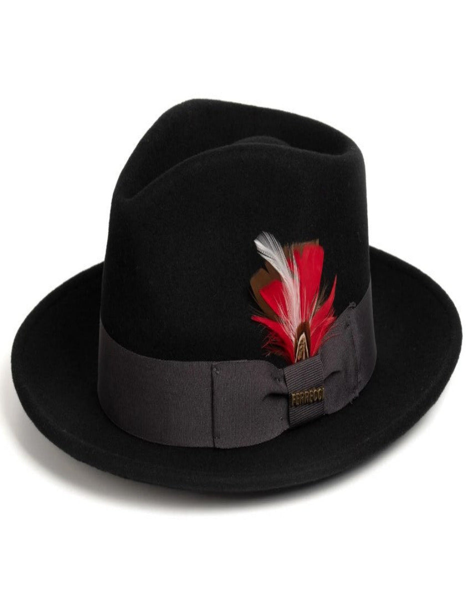 Black Dress Hat 1920s Fedora Style - Mens Classic Wool Fedora Dress Hat in Black - S