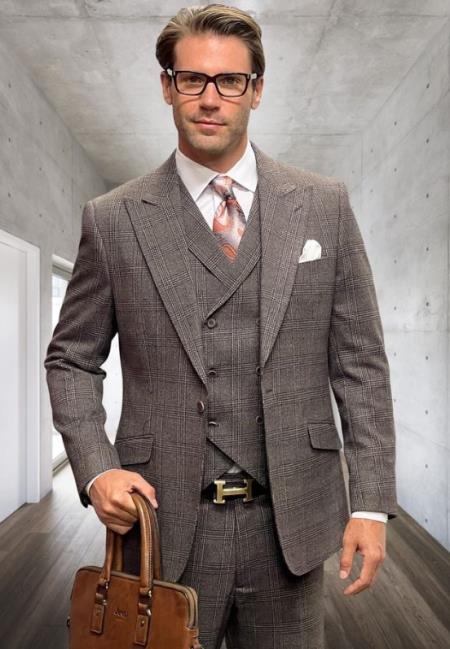 Glen Plaid Suit - Wool Suit - Tweed Suit - Plaid Suit - Vintage Looking Suit In 4 Colors - 38 Short Jacket+32 Waist Adjustable 28to34)(Height: 5 4 to5 7 )(Neck  15-16.5)S-M)