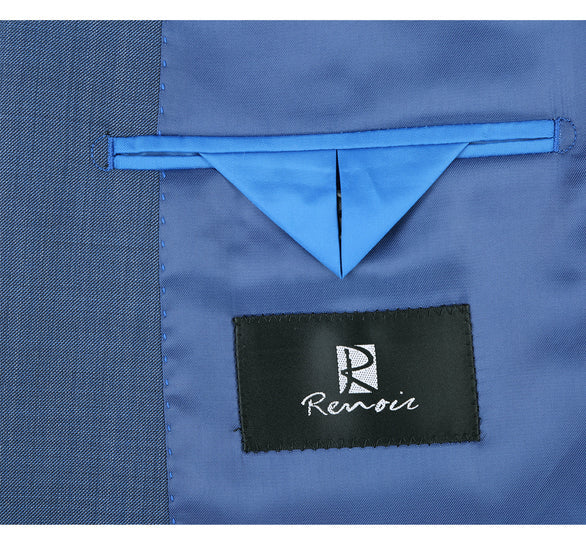 Renoir Clothing - Renoir Suit - Renoir Fashion - Single Breasted Wool Blend Slim Fit Blue Renoir Suit - Coat Size 38