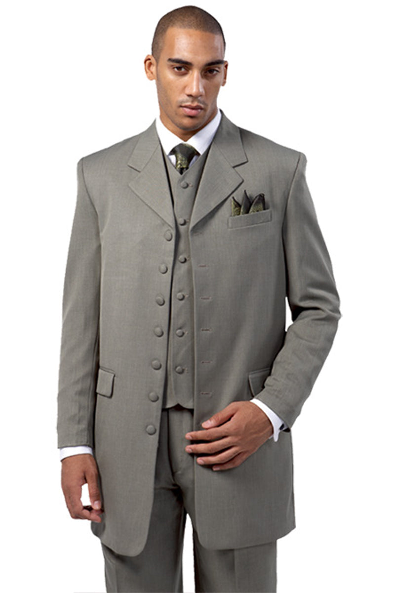 "Silver Grey Men's Zoot Suit - Long Vested Fashion Style" - 52 Regular