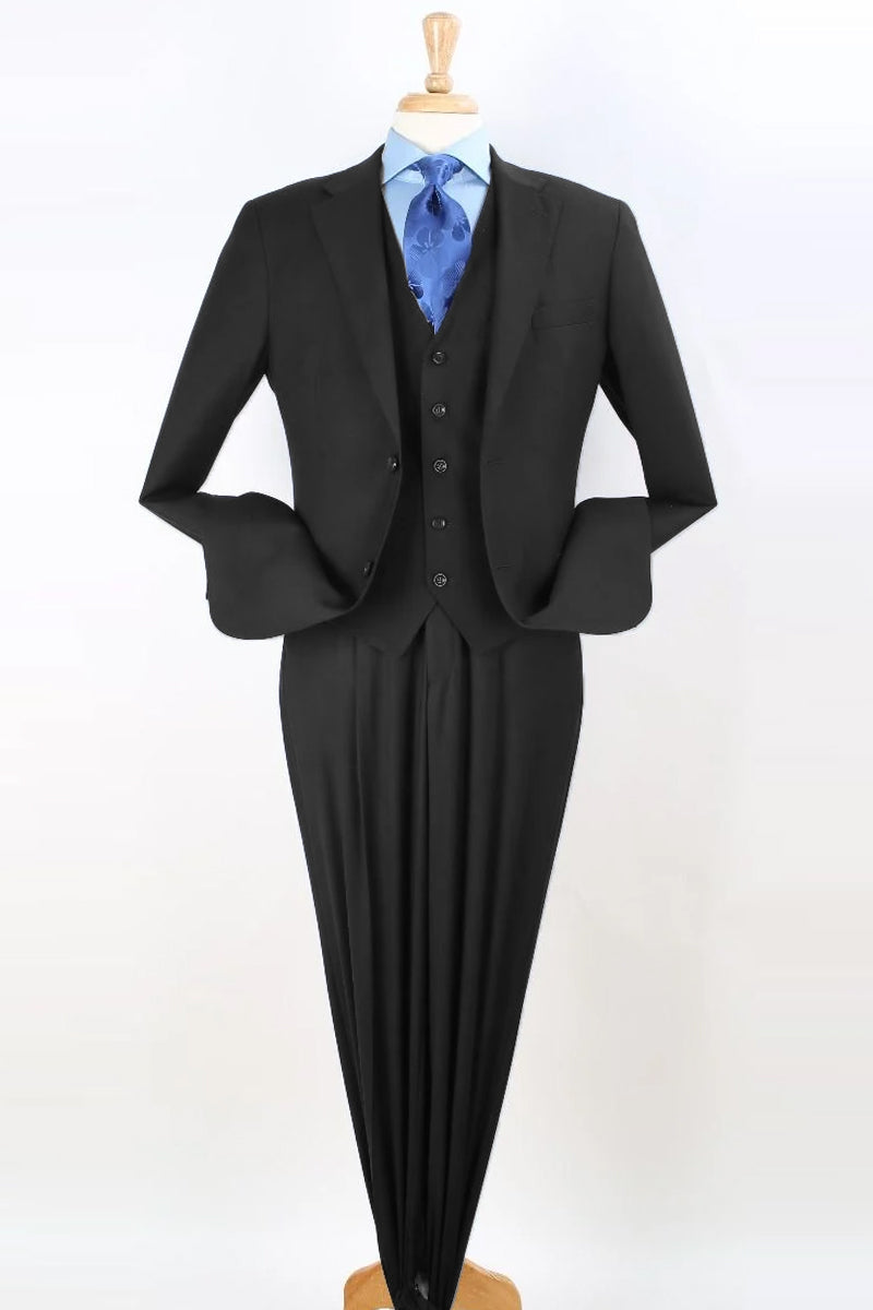 "Classic Black Vested Suit - Men's Two Button Pleated Pant Fit" - 36 Regular