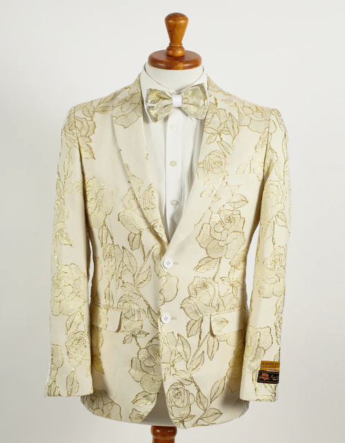 Best Mens 2 Button Ivory & Gold Foil Floral Paisley Prom 2026 and Wedding Blazer  - For Men  Fashion Perfect For Wedding or Prom 2026 or Business  or Church