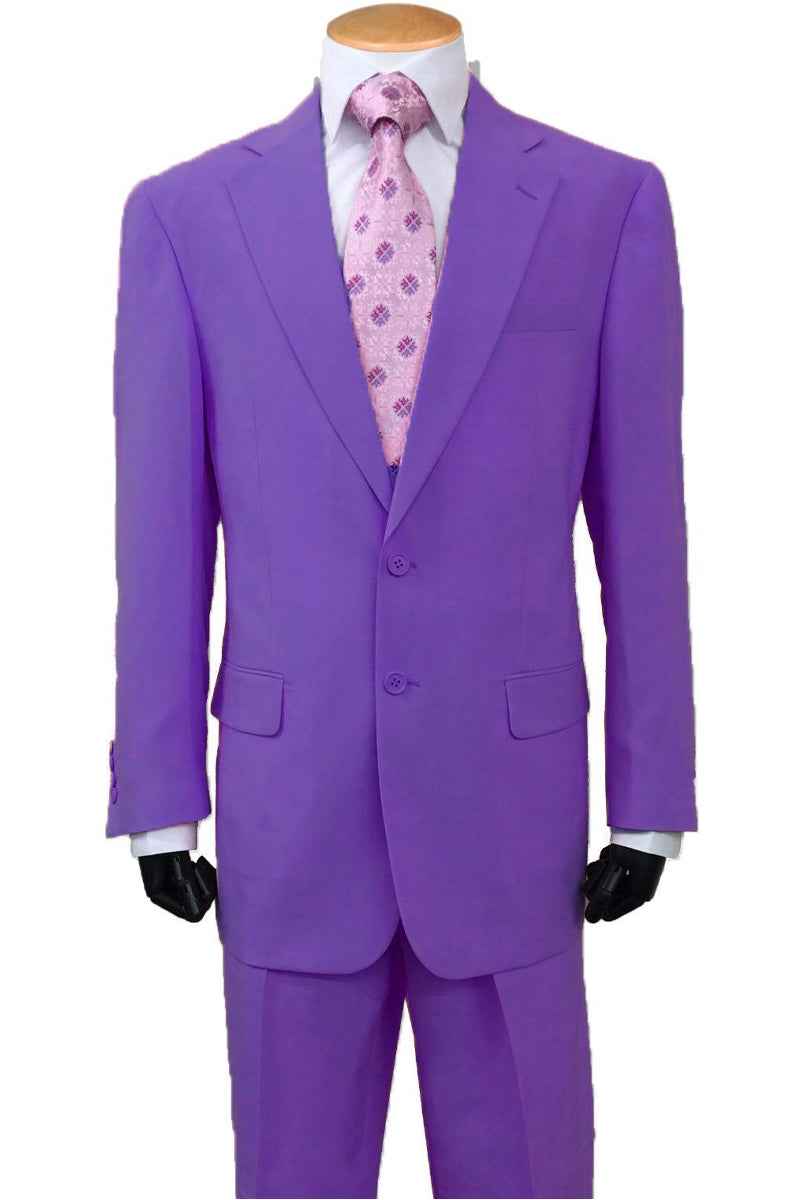 "Men's Slim Fit 2-Button Poplin Suit in Purple - Basic Style"