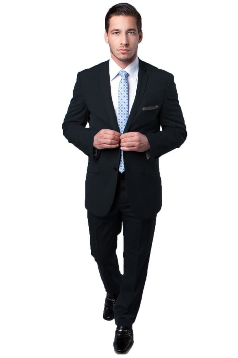 "Black Slim Fit Men's Travel Suit - Two Button Style"