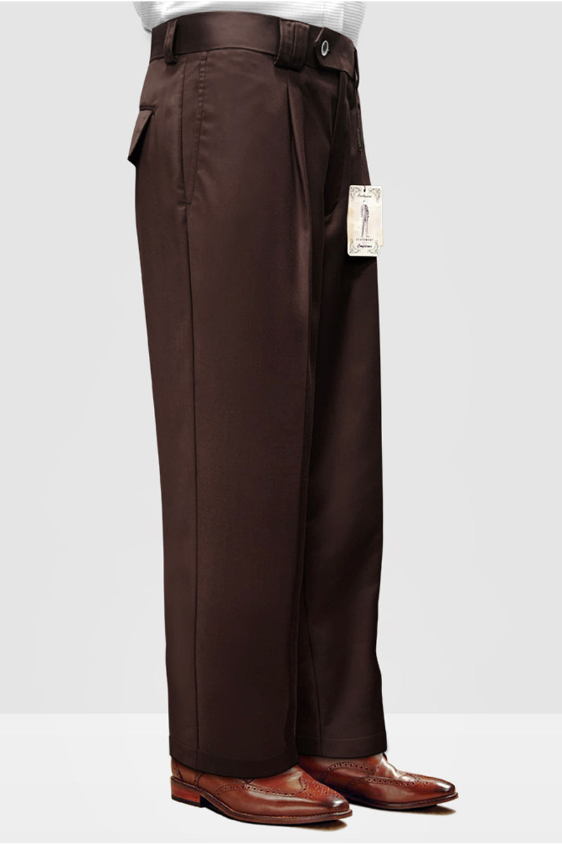 Mens Italian Wool Wide Leg Dress Pants in Brown - 36W