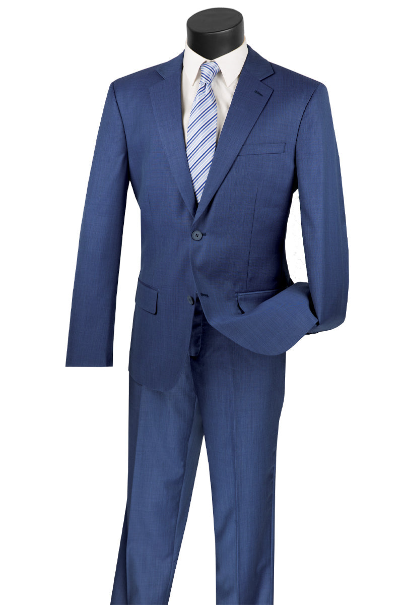 Mens 2 Button Modern Fit Textured Wool Suit in Navy - 36 Short