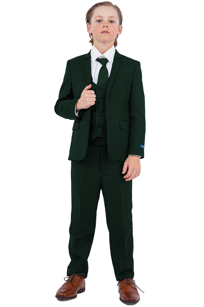 "Perry Ellis Boy's Vested Wedding Suit in Hunter Green" - 2