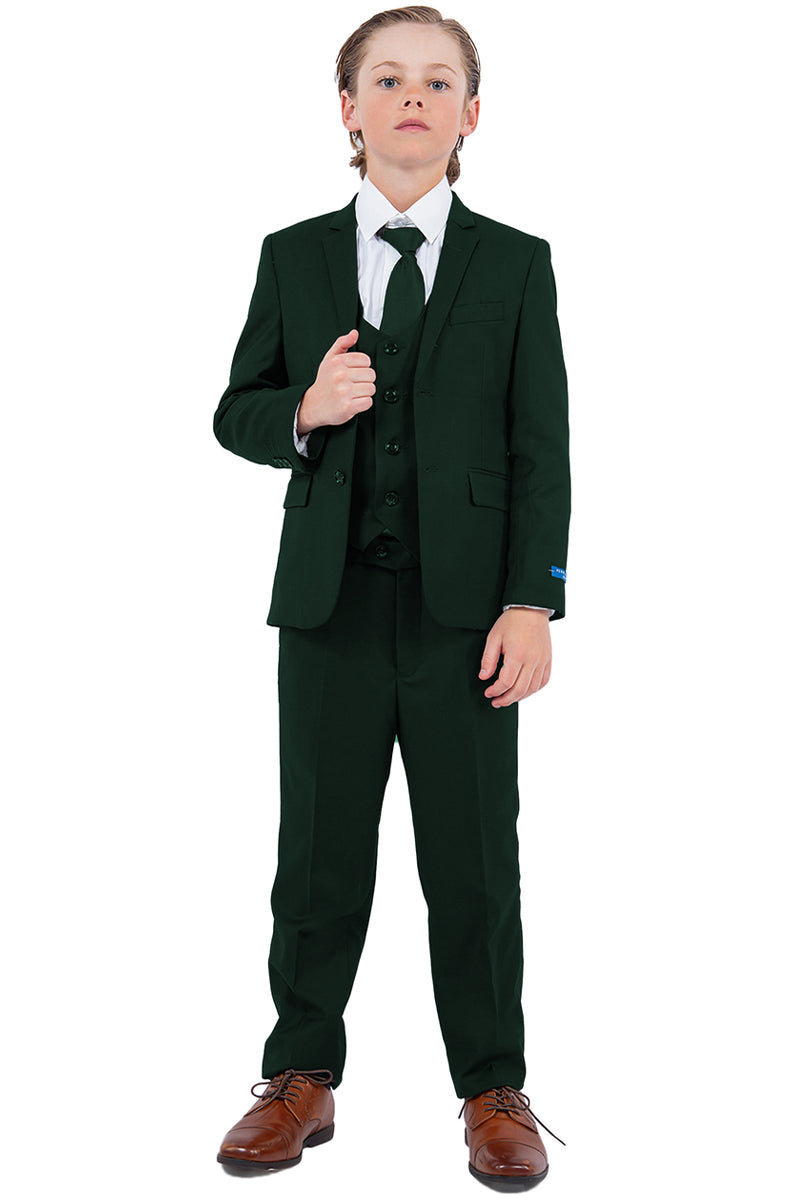"Perry Ellis Boy's Vested Wedding Suit in Hunter Green"