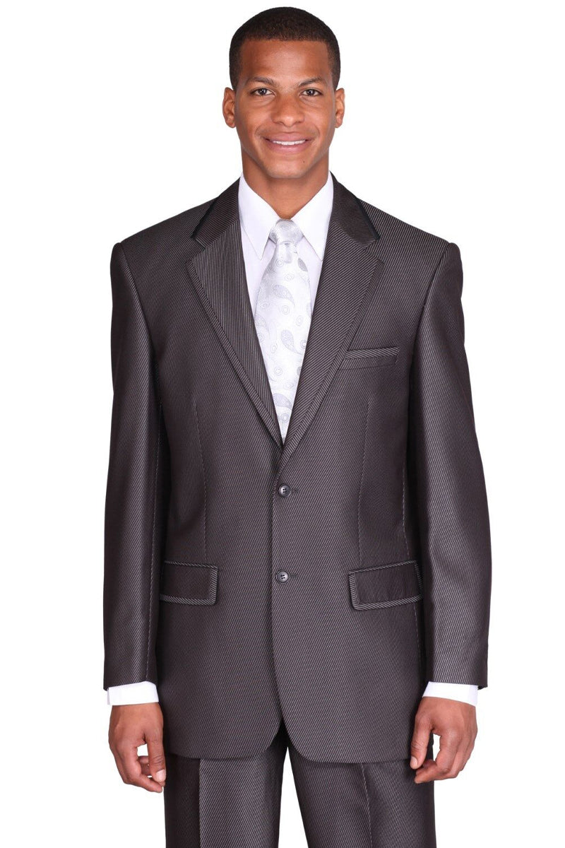 "Black Sharkskin Suit for Men - 2 Button Diagonal Design" - 38 Long