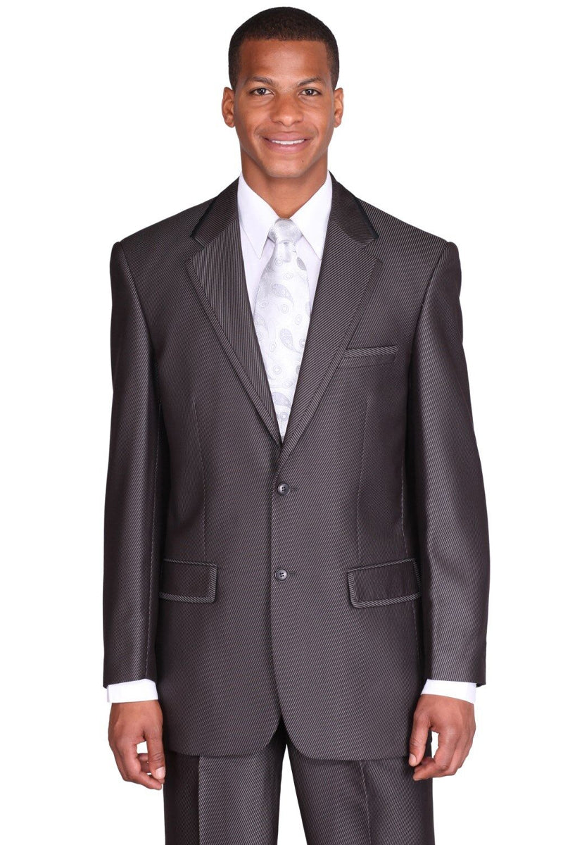 "Black Sharkskin Suit for Men - 2 Button Diagonal Design"