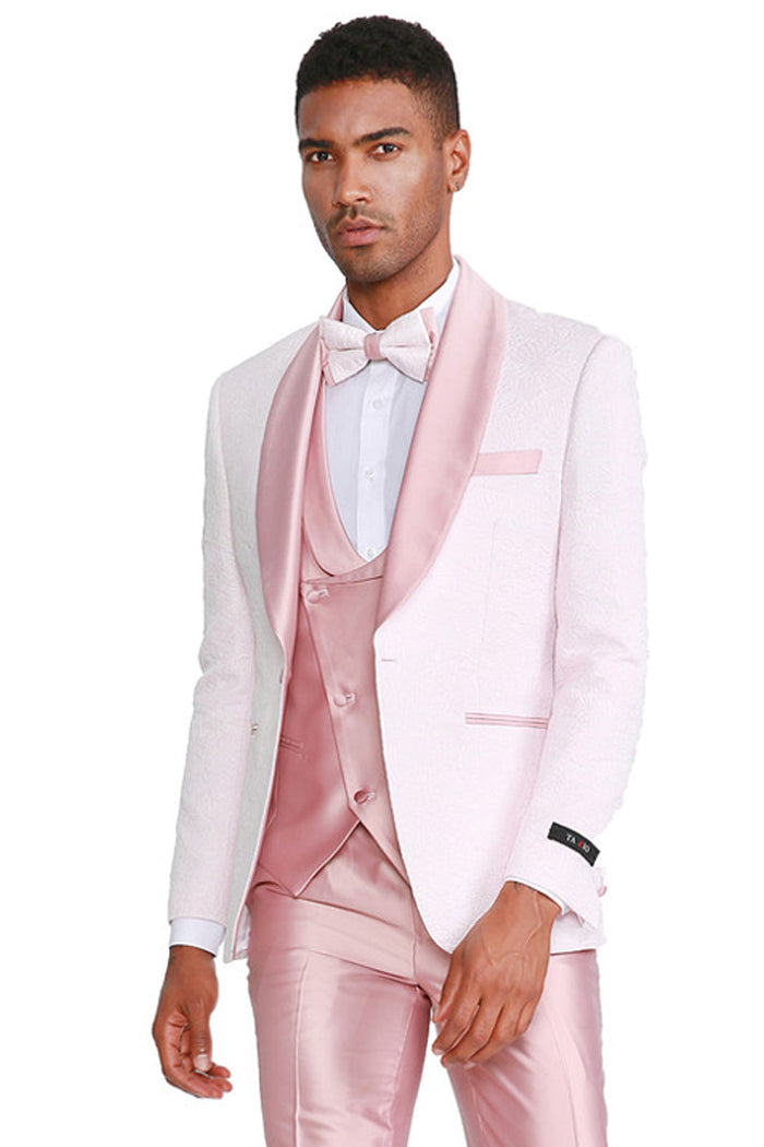 "Pink Paisley Men's Tuxedo with Satin Vest - One Button Prom 2026 & Wedding Suit"