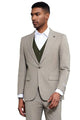 Men's Stacy Adams One Button Peak Lapel Vested Micro Check in Sage Green with an Olive Green Vest
