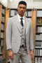 "Mens Stacy Adams Suit-Stacy Adam's Suit Men's Grey Windowpane Plaid Suit - One Button, Peak Lapel, Vested"