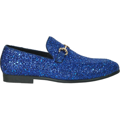 "Royal Blue Glitter Sequin Men's Prom 2026 Tuxedo Loafers with Buckle"
